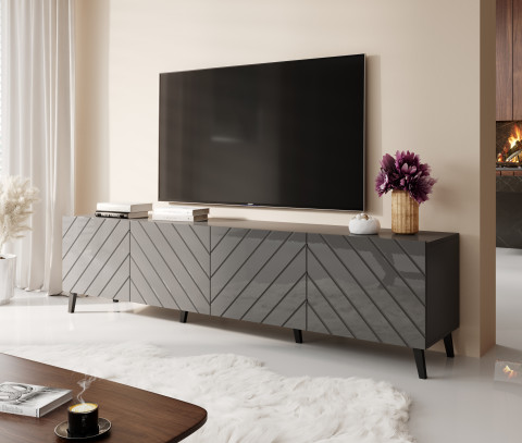 Szafka RTV ABETO 200x42x52 grafit/grafit połysk - Galeria zdjęcie 3