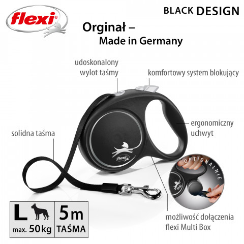 FLEXI Black Design L srebrna - automatyczna smycz dla psa - 5m - Galeria zdjęcie 3