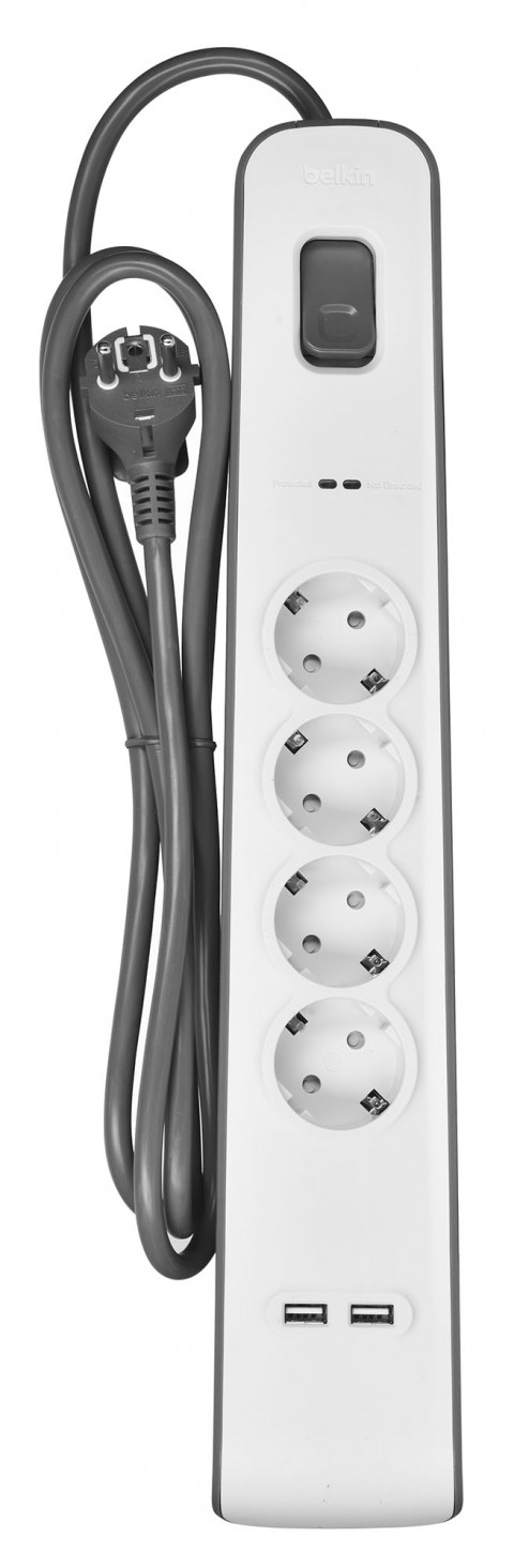 Listwa zasilająca Belkin Power Surge 4-PORT + 2xUSB-A 2m Grey/White Schuko - Galeria zdjęcie 2