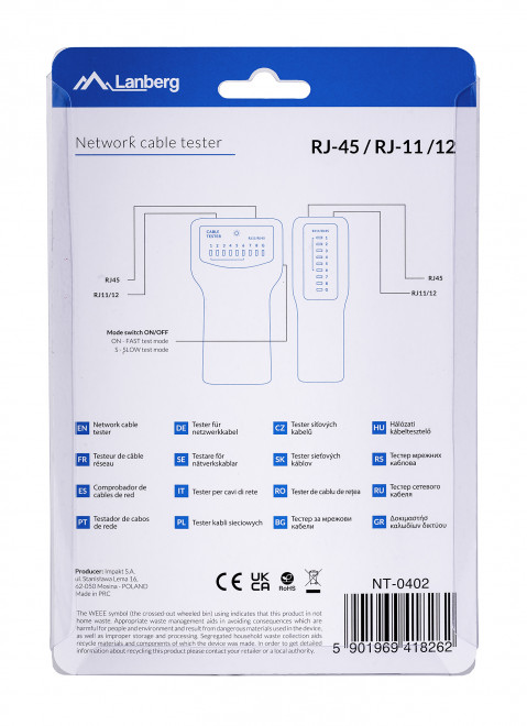LANBERG TESTER KABLI RJ11, RJ45 - Galeria zdjęcie 4