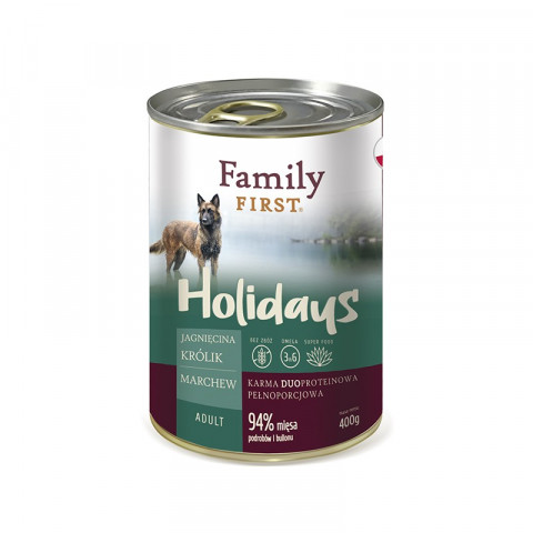 FAMILY FIRST Holidays Adult Jagnięcina, królik, marchew - mokra karma dla psa - 400g - Galeria zdjęcie 1