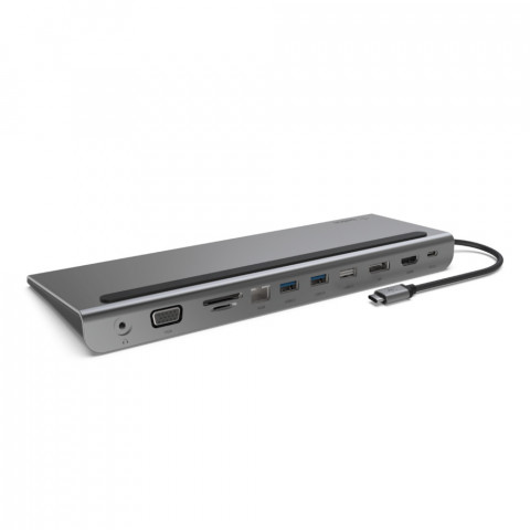 Hub Belkin Connect USB-C 11-in-1 Multiport Dock 1x4k HDMI/1xDisplayPort/1xVGA/3xUSB-A/1xUSB-C PD/1xRJ45 Gigabit/1xSD Card reader/1xMicroSD Card reader/1xAudio Grey - Galeria zdjęcie 2