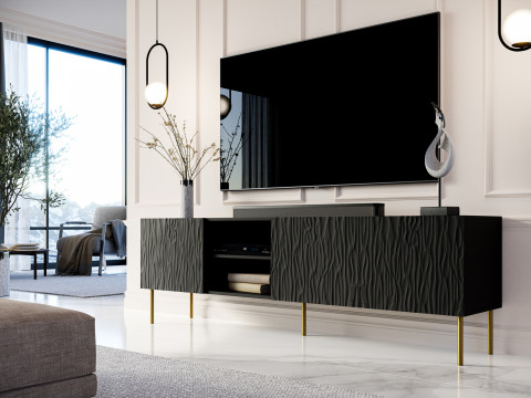 Szafka RTV JUNGLE 190x40,5x59,5 czarny mat + złote nóżki - Galeria zdjęcie 5