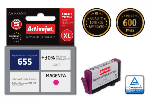 Activejet AH-655MR Tusz do drukarki HP, Zamiennik HP 655 CZ111AE; Premium; 12 ml; purpurowy. Drukuje więcej o 30%. - Galeria zdjęcie 2