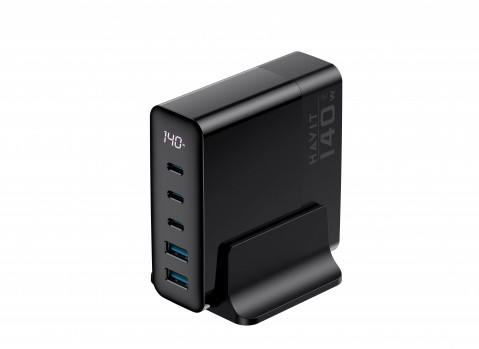 Havit UCLE004 EU - pięcioportowa ładowarka podróżna GaN 140 W, czarna - Galeria zdjęcie 8
