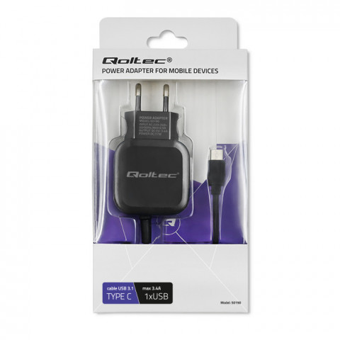Qoltec Ładowarka sieciowa do Smartfona | 17W | 5V | 3.4A | USB+ USB typC - Galeria zdjęcie 2