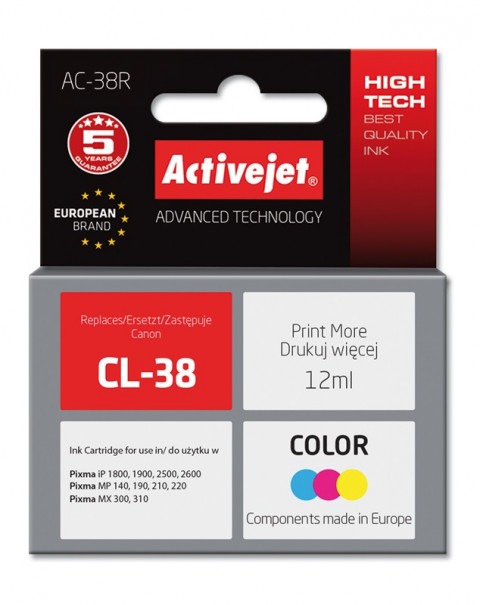 Activejet AC-38R Tusz do drukarki Canon, Zamiennik Canon CL-38; Premium; 12 ml; kolor. - Galeria zdjęcie 1