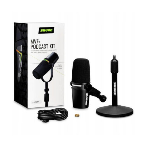 Shure MV7+-K-BNDL - Mikrofon lektorski/wokalny ze złączem XLR/USB-C Czarny + statyw biurkowy GATOR - Galeria zdjęcie 1