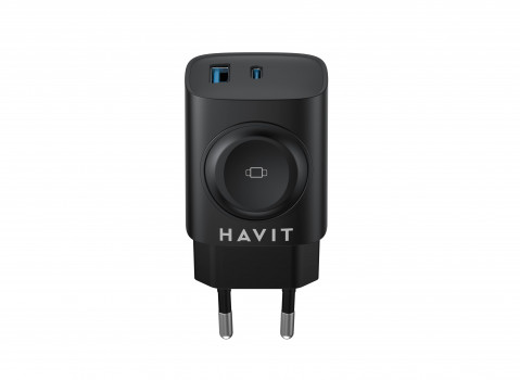 Havit UC132 EU - dwuportowa ładowarka GaN 22 W z opcją ładownia bezprzewodowego, czarna - Galeria zdjęcie 1