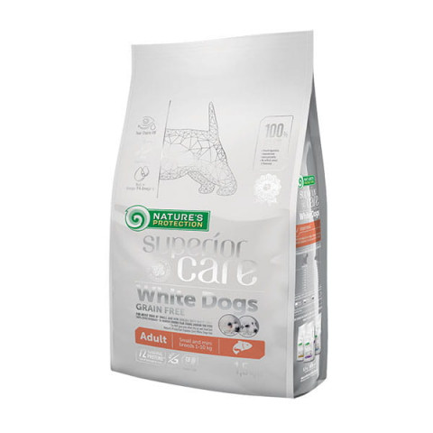 NATURE'S PROTECTION Superior Care White Dogs Grain Free Adult Small Łosoś - sucha karma dla psa - 1,5kg - Galeria zdjęcie 1
