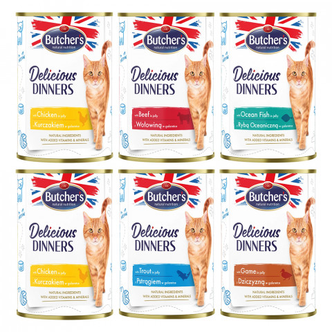 BUTCHER'S Delicious Dinners MIX SMAKÓW - mokra karma dla kota - 6x400g - Galeria zdjęcie 1