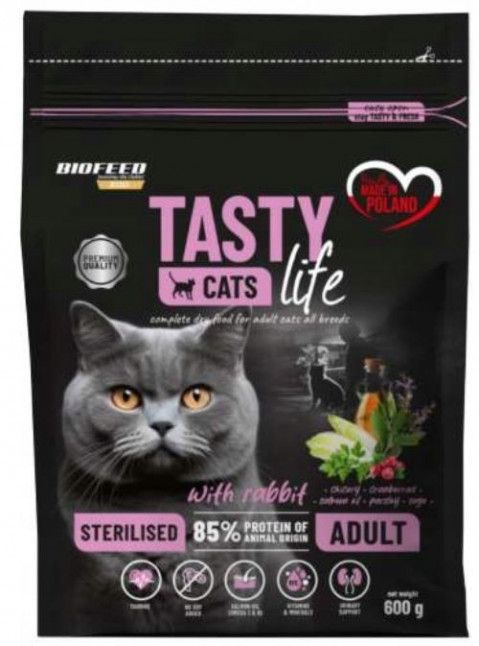 BIOFEED Tasty Cats Life Sterilised With Rabbit - sucha karma dla kota - 600g - Galeria zdjęcie 1