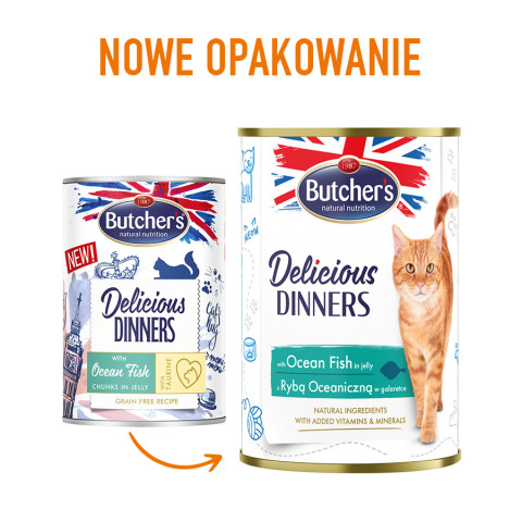 BUTCHER'S Delicious dinners Kawałki z rybą morską w galaretce - mokra karma dla kota - 6x400g - Galeria zdjęcie 3