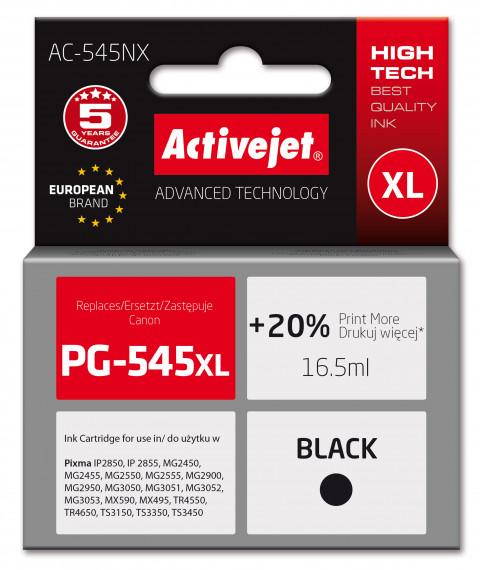 Activejet AC-545NX Tusz do drukarki Canon, Zamiennik Canon PG-545XL; Supreme; 16,5ml; czarny. - Galeria zdjęcie 1