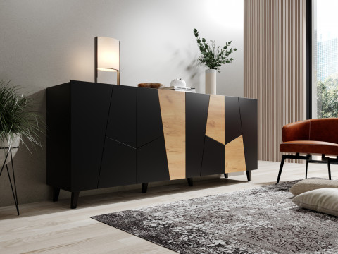 Komoda ETNA 200x42x82 czarny mat + dąb craft - Galeria zdjęcie 6