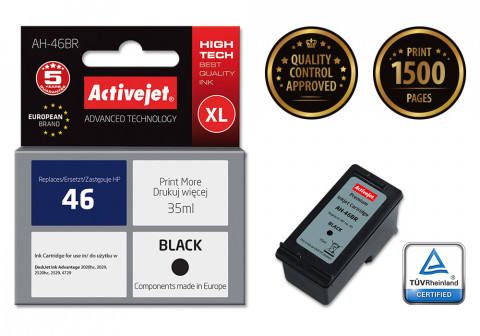 Activejet AH-46BR Tusz do drukarki HP, Zamiennik HP 46 CZ637AE; Premium; 35 ml; czarny. - Galeria zdjęcie 2