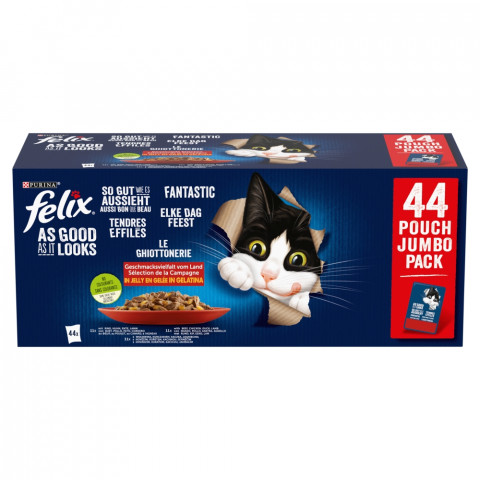 PURINA Felix Fantastic Wybór smaków w galaretce Wołowina, kurczak, kaczka, jagnięcina - mokra karma dla kota - 44x85 g - Galeria zdjęcie 1