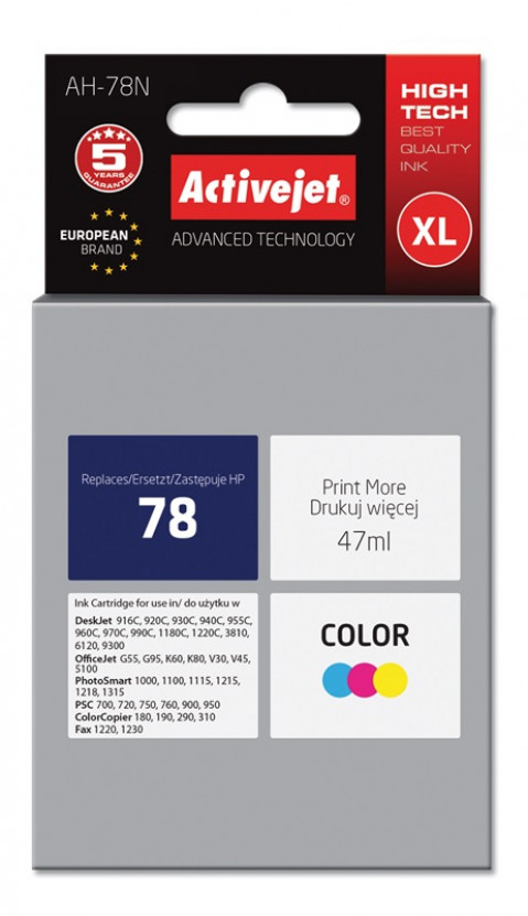 Activejet AH-78N Tusz do drukarki HP, Zamiennik HP 78 C6578D; Supreme; 47 ml; kolor. - Galeria zdjęcie 1