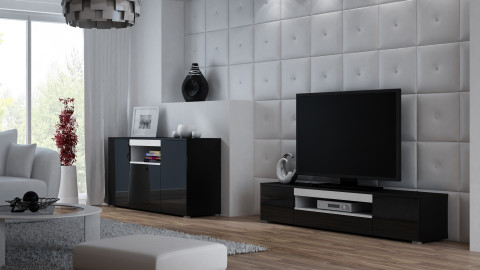 Komoda VIVA 150 czarny/ czarny połysk+ biały - Galeria zdjęcie 4