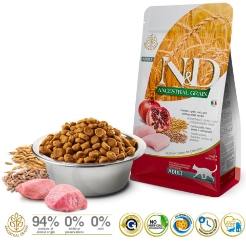 FARMINA N&D Ancestral Grain Chicken & Pomegranate Adult - sucha karma dla kota - 1,5kg - Galeria zdjęcie 2