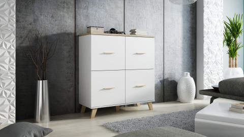 Komoda LOTTA 110 4D biały+ dąb sonoma - Galeria zdjęcie 6