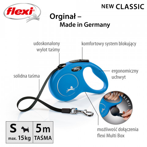 FLEXI New Classic S niebieska - smycz automatyczna dla psa - 5m - Galeria zdjęcie 3