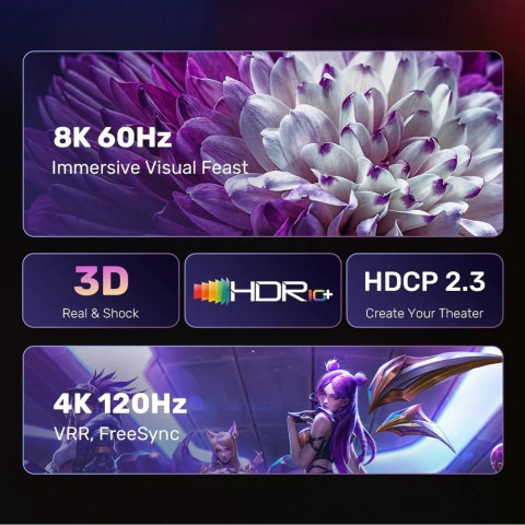 UNITEK KABEL DISPLAYPORT 1.4 DO HDMI 2.1, 8K, 1,8M - Galeria zdjęcie 3