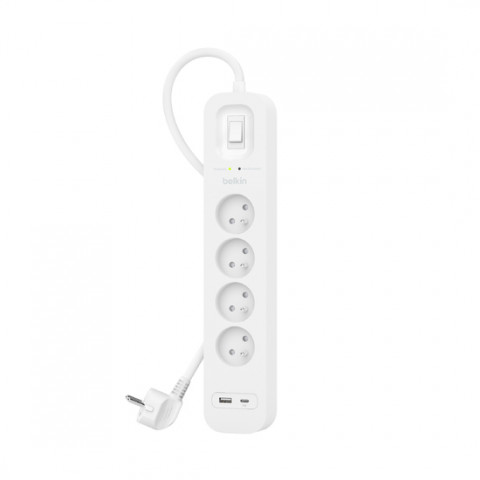 Listwa zasilająca Belkin Power Surge 4-PORT + 1xUSB-A +1xUSB-C 2.4A PD 525J 2m White - Galeria zdjęcie 1