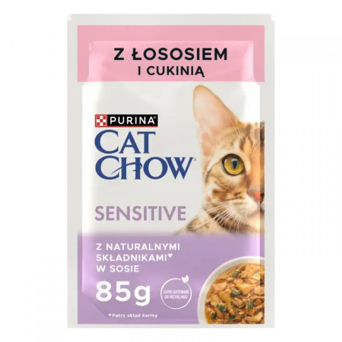 PURINA CAT CHOW Sensitive z łososiem i cukinią w sosie - mokra karma dla kota - 24x85 g - Galeria zdjęcie 2