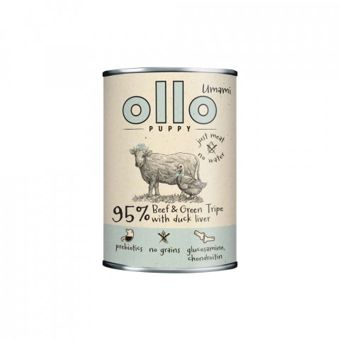 OLLO Puppy Umami Wołowina i Zielona Żwacze z Kaczą Wątrobą - mokra karma dla psa - 400g - Galeria zdjęcie 1