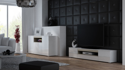 Komoda VIVA 150 biały/ biały połysk+ dąb sonoma - Galeria zdjęcie 4