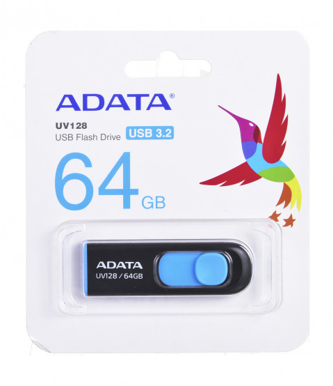 ADATA FLASHDRIVE USB UV128 64GB Czarny+Niebieski - Galeria zdjęcie 2