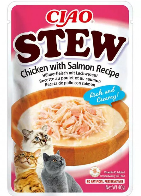 INABA Ciao Stew Chicken & Salmon Kurczak z łososiem potrawka w sosie - przysmak dla kota - 4x40g + GRATIS - Galeria zdjęcie 2