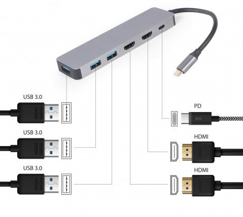GEMBIRD MULTI ADAPTER USB TYP-C 3W1 15CM - Galeria zdjęcie 3