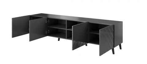 Szafka RTV ABETO 200x42x52 grafit/grafit połysk - Galeria zdjęcie 2