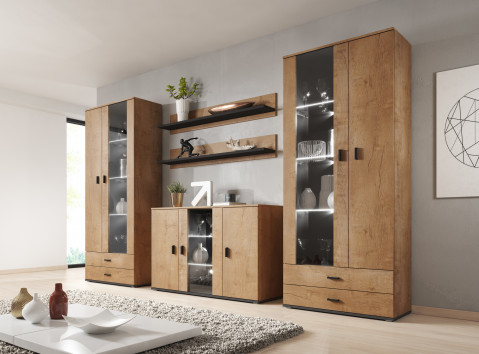 Witryna SOHO S6 2D2S dąb lefkas+ czarny - Galeria zdjęcie 6