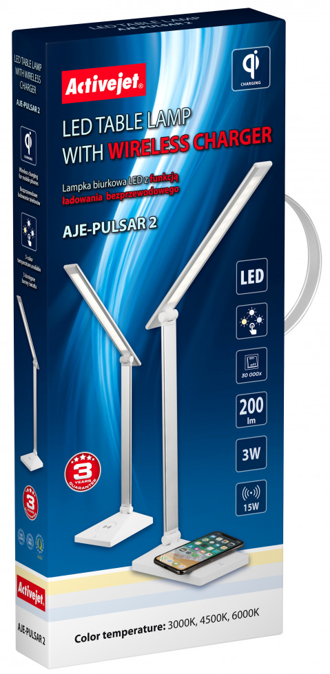 Nowoczesna lampka na biurko LED Activejet PULSAR 2 biała z funkcją szybkiego ładowana bezprzewodowego urządzeń - Galeria zdjęcie 4