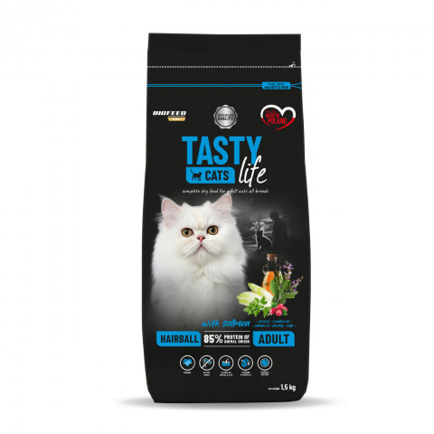 BIOFEED Tasty Cats Life Hairball With Salmon - sucha karma dla kota - 1,5kg - Galeria zdjęcie 1