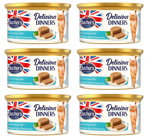 BUTCHER'S Delicious Dinners Cat - mokra karma dla kota z tuńczykiem i rybami w formie musu - puszka - 6x85g - Galeria zdjęcie 1