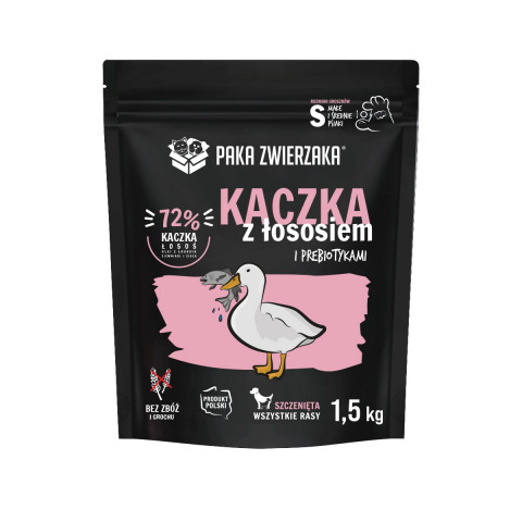 PAKA ZWIERZAKA Szczenięta Kaczka z łososiem S - sucha karma dla psa - 1,5kg - Galeria zdjęcie 1