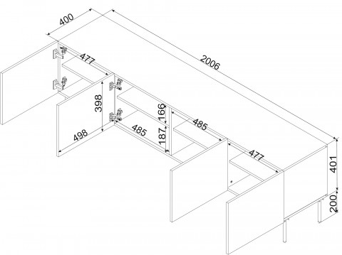 Szafka RTV 4D PALAZZO BIS 201x40x60 czarny mat - Galeria zdjęcie 4
