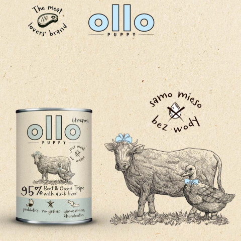 OLLO Puppy Umami Wołowina i Zielona Żwacze z Kaczą Wątrobą - mokra karma dla psa - 400g - Galeria zdjęcie 5