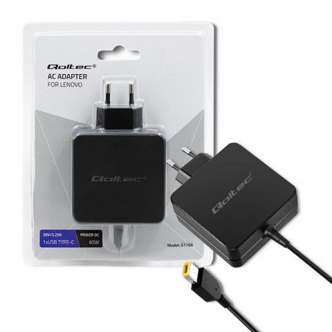 QOLTEC ZASILACZ DO LENOVO 65W 20V 3.25A SLIM TIP - Galeria zdjęcie 1