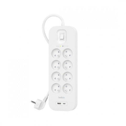 Listwa zasilająca Belkin Power Surge 8-PORT + 1xUSB-A +1xUSB-C 2.4A PD 900J 2m White - Galeria zdjęcie 1