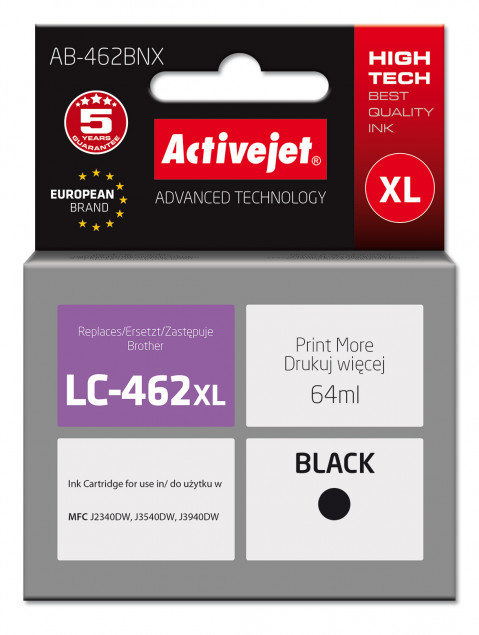 Activejet AB-462BNX Tusz do drukarki Brother, Zamiennik Brother LC-462XLBK; Supreme; 64 ml; czarny. - Galeria zdjęcie 1