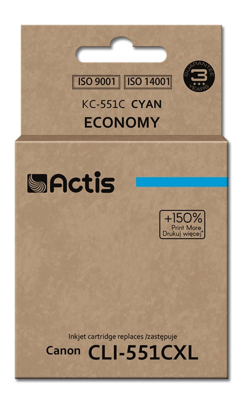 Actis KC-551C Tusz do drukarki Canon, Zamiennik Canon CLI-551C; Standard; 12 ml; błękitny. - Galeria zdjęcie 1