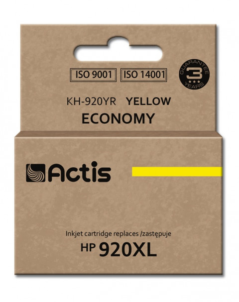Actis KH-920YR Tusz do drukarki HP, Zamiennik HP 920XL CD974AE; Standard; 12 ml; żółty. - Galeria zdjęcie 1