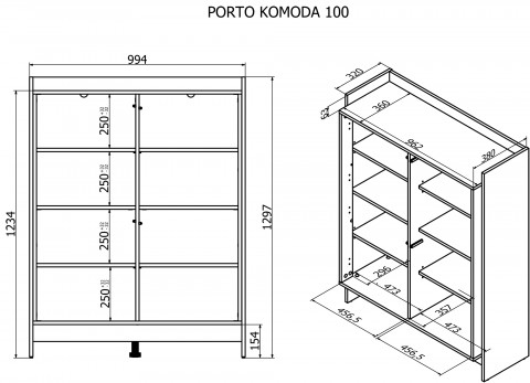 Komoda PORTO 100x38x130 dąb/czarny - Galeria zdjęcie 4