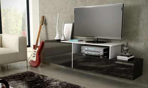 Szafka RTV SIGMA3 180 czarny/czarny połysk + biały - Galeria zdjęcie 1