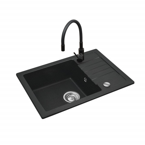Czarny zestaw zlew z baterią giętką - Zlewozmywak MAIDSINKS BALI (62x44) 1B1D czarny + Bateria Flessi Black Edition - Galeria zdjęcie 1